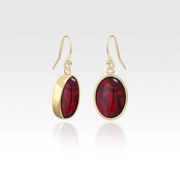 Oval Earrings - Red Abalone Shell