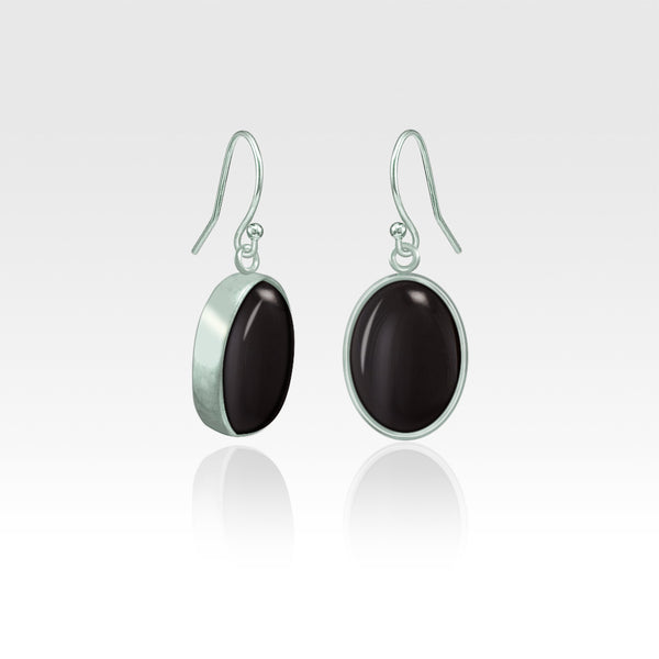 Oval Earrings - Black Onyx Silver