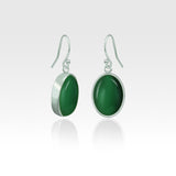 Oval Earrings - Green Onyx Silver