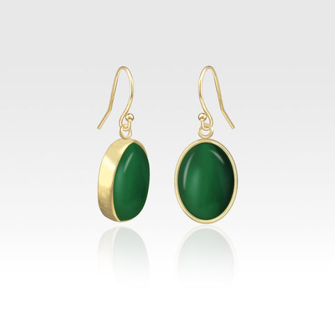 Oval Earrings - Green Onyx