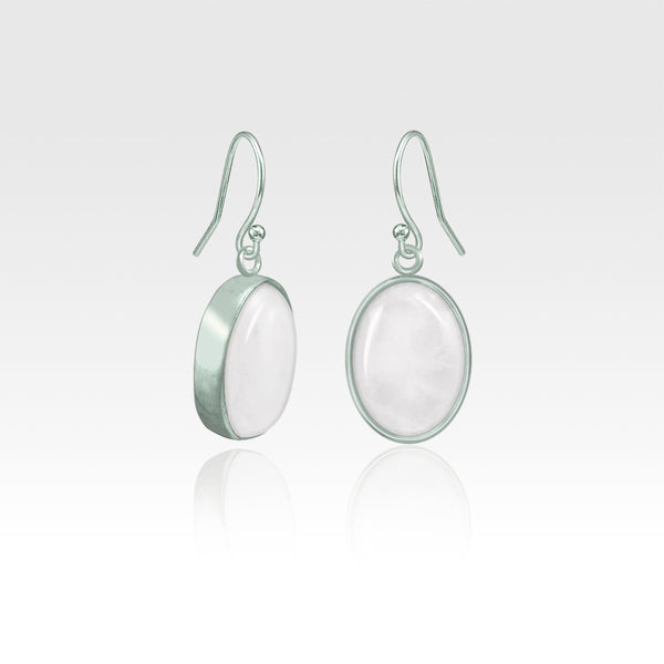 Oval Earrings - Clear Quartz Silver