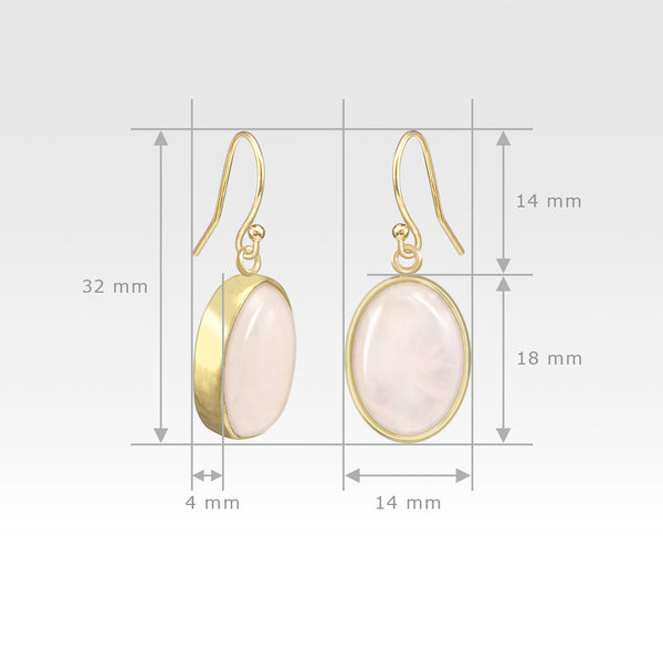 Oval Earrings - Rose Quartz Measurements