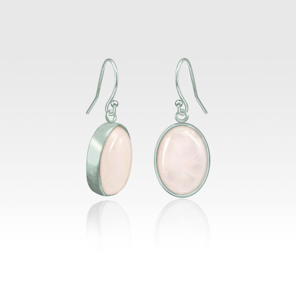 Oval Earrings - Rose Quartz Silver