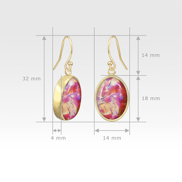 Oval Earrings - Vintage Glass Pink Measurements