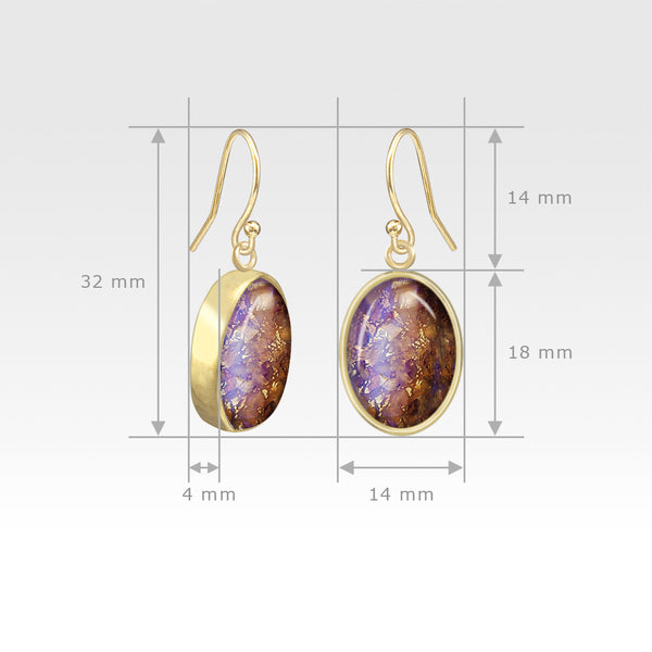 Oval Earrings - Vintage Glass Purple Measurements