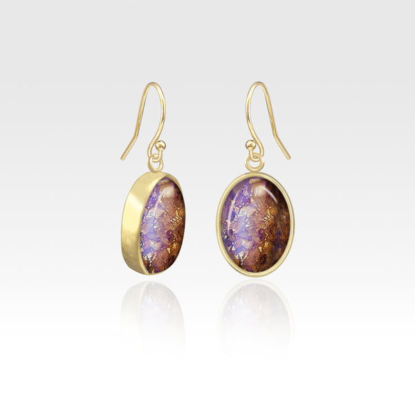 Oval Earrings - Vintage Glass Purple