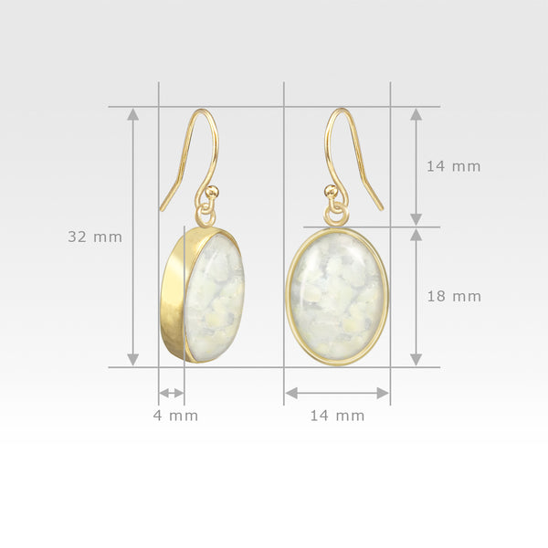 Oval Earrings - Vintage Glass White Measurements