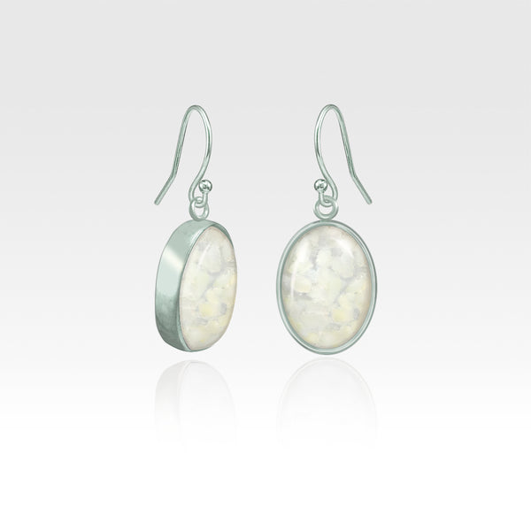 Oval Earrings - Vintage Glass White Silver