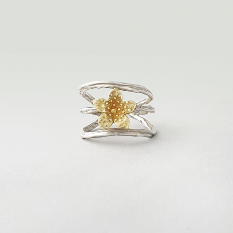 Twiglet Flower Two Tone Silver Ring